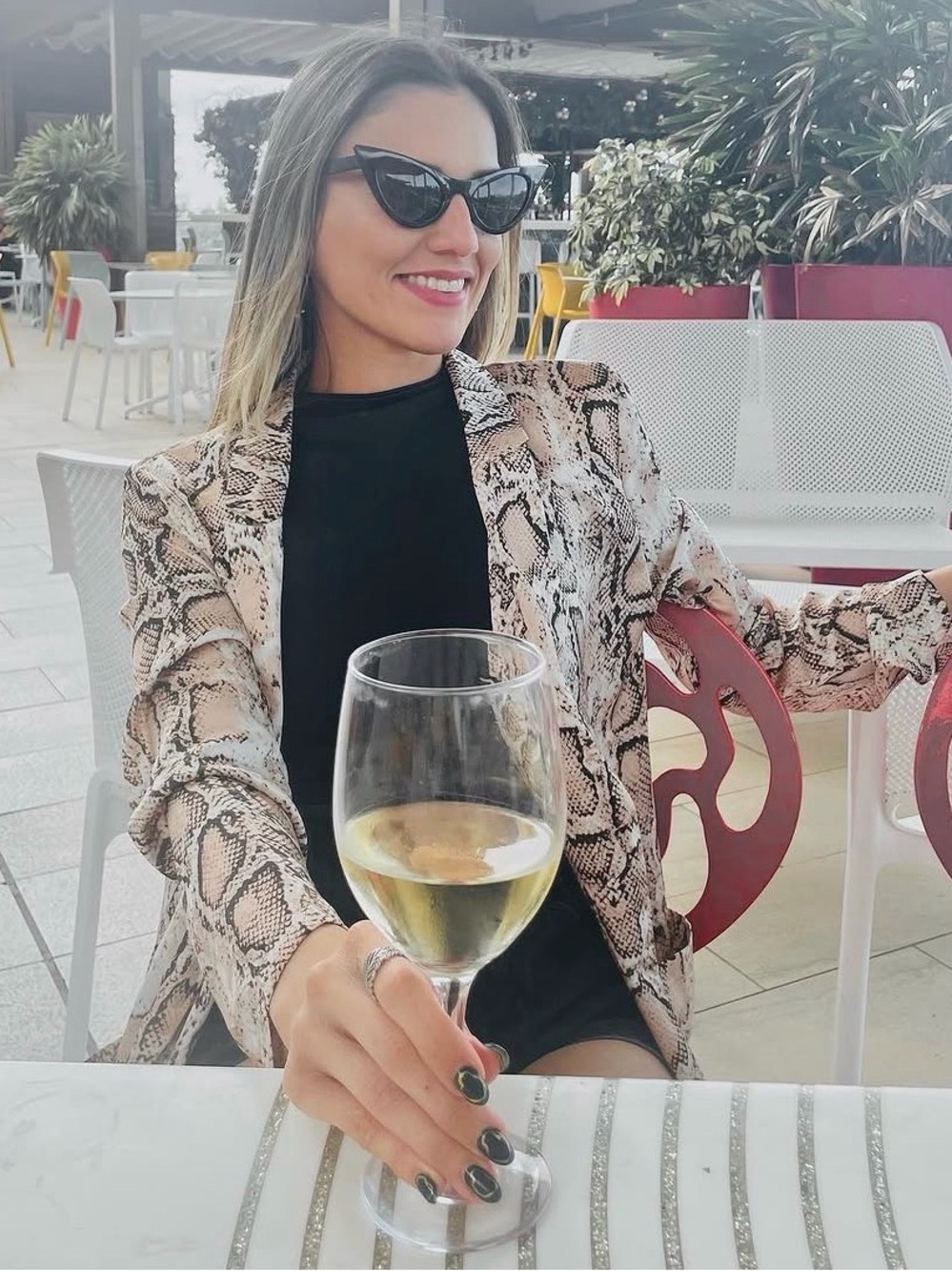 glam Snake-Effect Open Blazer in Beige and Black